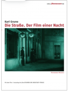 Edition Filmmuseum DVD cover for Die Straße: a green-tinted night photo of shadowy figures beneath a lit shop awning.